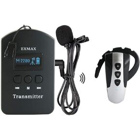 EXMAX 2.4G Wireless Audio Tour Guide System Whisper Microphone Voice Transmission Church Translator Interpreter Device Simultaneous Interpretation System Assisted Listening (1 Transmitter 1 Receiver)
