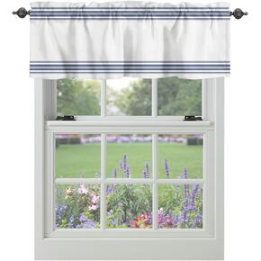 ALAGEO Valances Curtain Black White Striped Kitchen Curtain Valances Farmhouse Striped Window Treatment Short Topper Curtains for Kitchen Bathroom Living Room 1 Panel, 42x12 inch