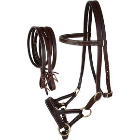 CHALLENGER Amish USA Horse Western Leather Tack Bitless Sidepull Bridle Rein BRN 77RT03BR-C