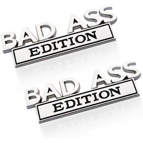 2PCS Bad-Ass Edition Emblem for Car, 3D Fender Badge Decal, Auto Accessories for Tailgate Front Grille Hood Trunk, Car Exterior Replacement Accessories, Compatible with Car Motorcycle (Black & White)