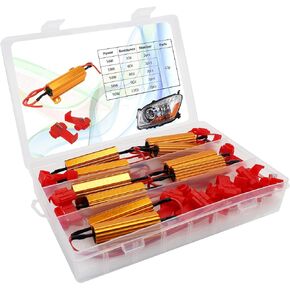 10Pcs/Set 50W 3/6/8/9/12 Ohm Led Load Resistors, Led Load Equalizer, for Led Turn Signal Lights, Fix LED Bulb Fast Hyper Flash Turn Signal Blink Error Code, with 20pcs Quick Wire Clip