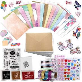 Card Making Kits For Adults And Kids- 24 Blank Greeting Cards And Envelopes With Supplies And Stamp Set- Giftable DIY Greeting Card Set- Happy Birthday Holiday Baby Shower Congratulations Thank You