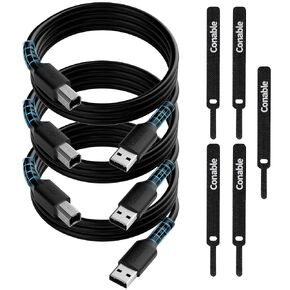 كابل طابعة USB بطول 6 أقدام (3 حزم)، سلك USB 2.0 من النوع A إلى B-Male، سلك ماسح ضوئي عالي السرعة متوافق مع HP وCanon وEpson وDAC وDell وBrother وXerox وSamsung وPiano مع 5 روابط كابل - 6 قدم