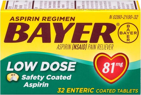Aspirin Regimen Bayer 81mg Enteric Coated Tablets, 1 Doctor Recommended Aspirin Brand, Pain Reliever, 32 Count in Saudi Arabia