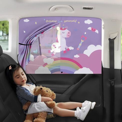Car Sun Shade for Baby - EOHMAK Car Side Window Sun Shade Cover Upgrade Double Opening Car Interior Curtain Sun Blocker Blind (Unicorn, 1 Pack) in Saudi Arabia