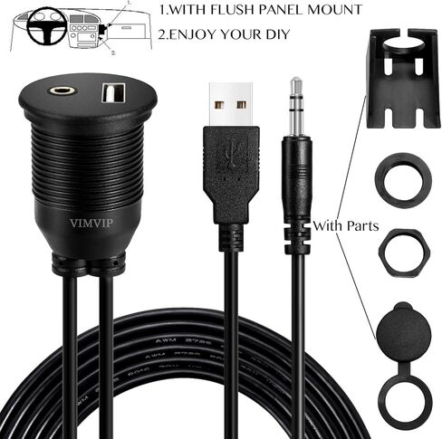 VIMVIP® USB و3.5 مم AUX تمديد كابل صوت بطول 2 متر، 1/8 AUX سيارة دراجة قارب دراجة نارية الرصاص in Kuwait