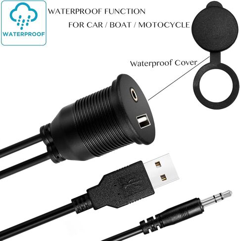 VIMVIP® USB و3.5 مم AUX تمديد كابل صوت بطول 2 متر، 1/8 AUX سيارة دراجة قارب دراجة نارية الرصاص in Kuwait