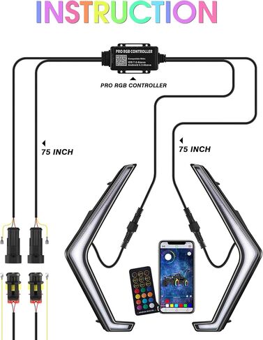 LED Front Turn Fang Signal Light Chasing with IR/APP, Front Signature Accent Running Headlight Assembly Plug&Play Fit for Polaris RZR XP Turbo S 4 Turbo XP 1000 XP 4 XP4 Turbo S 2018 -22 in Saudi Arabia