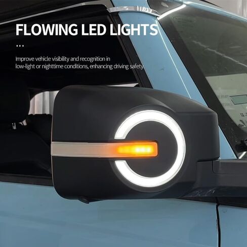 أضواء إشارة الانعطاف متوافقة مع Ford Bronco 2021 2022 2023، غطاء مرآة جانبية مع أضواء تشغيل، أضواء الانعطاف، أضواء جانبية (أسود لامع) in Kuwait