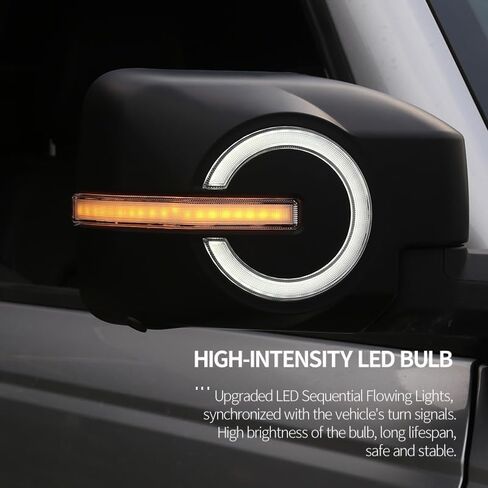 أضواء إشارة الانعطاف متوافقة مع Ford Bronco 2021 2022 2023، غطاء مرآة جانبية مع أضواء تشغيل، أضواء الانعطاف، أضواء جانبية (أسود لامع) in Kuwait