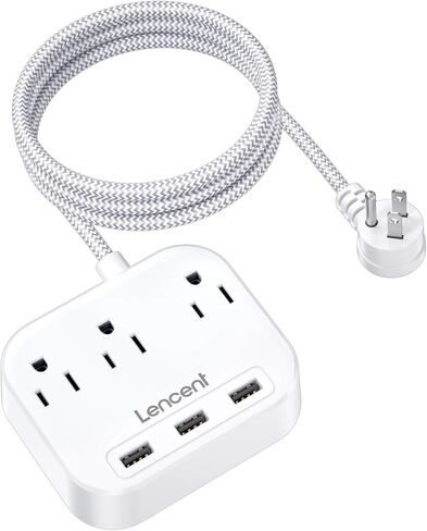 شريط طاقة LENCENT مع USB، 3 منافذ 3 منافذ شحن USB (17 وات/ 3.4 أمبير)، قابس مسطح مع سلك تمديد مضفر بطول 6.6 قدم، قابل للتركيب على سطح المكتب والجدار، صغير الحجم لسفينة الرحلات البحرية، والسفر، والمنزل، والمكاتب - مدرج في قائمة ETL in Kuwait