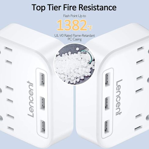 شريط طاقة LENCENT مع USB، 3 منافذ 3 منافذ شحن USB (17 وات/ 3.4 أمبير)، قابس مسطح مع سلك تمديد مضفر بطول 6.6 قدم، قابل للتركيب على سطح المكتب والجدار، صغير الحجم لسفينة الرحلات البحرية، والسفر، والمنزل، والمكاتب - مدرج في قائمة ETL in Kuwait