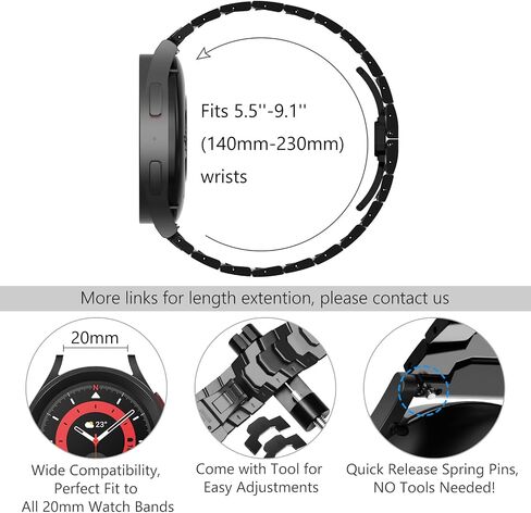 WINGLE for Galaxy Watch 5 Band Pro 45mm 44mm, Galaxy Watch 6 Band Classic 47mm 43mm 44mm 40mm, Samsung Galaxy Watch 4 Band Classic 46mm 42mm for Men Galaxy Watch 3/Gear S2 20mm Metal Bands, Black in Kuwait
