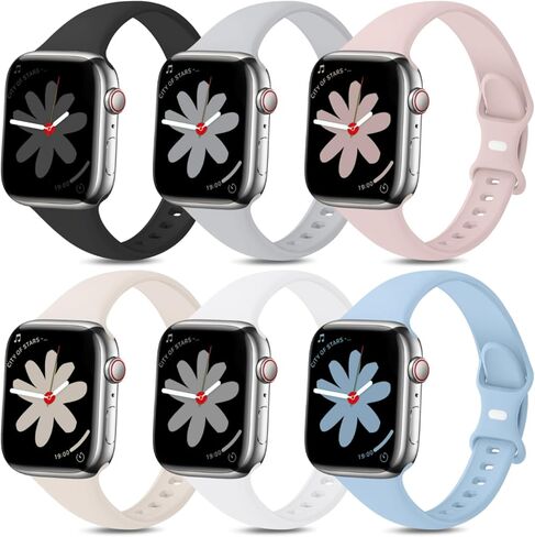 6 عبوات من الأربطة المتوافقة مع ساعة Apple Watch Slim Skinny Band 38mm 40mm 41mm 42mm 44mm 45mm 49mm، حزام بديل لأساور المعصم الرياضية من السيليكون الناعم لـ iWatch Ultra 2 Ultra SE Series 9 8 7 6 5 4 3 2 1 للنساء والرجال in Saudi Arabia