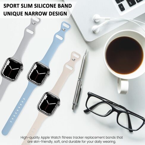 6 عبوات من الأربطة المتوافقة مع ساعة Apple Watch Slim Skinny Band 38mm 40mm 41mm 42mm 44mm 45mm 49mm، حزام بديل لأساور المعصم الرياضية من السيليكون الناعم لـ iWatch Ultra 2 Ultra SE Series 9 8 7 6 5 4 3 2 1 للنساء والرجال in Saudi Arabia