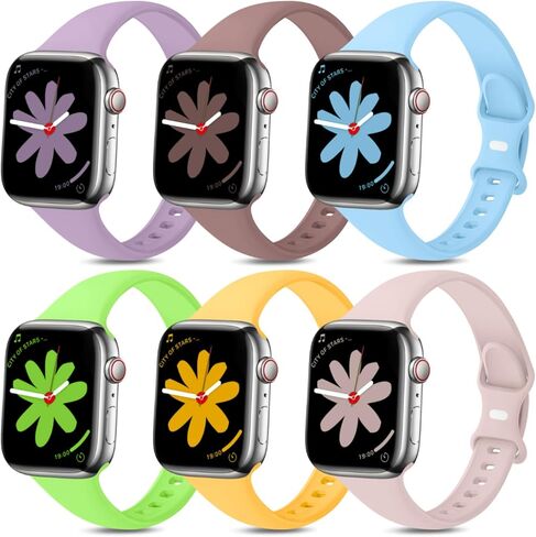 6 عبوات من الأربطة المتوافقة مع ساعة Apple Watch Slim Skinny Band 38mm 40mm 41mm 42mm 44mm 45mm 49mm، حزام بديل لأساور المعصم الرياضية من السيليكون الناعم لـ iWatch Ultra 2 Ultra SE Series 9 8 7 6 5 4 3 2 1 للنساء والرجال in Saudi Arabia