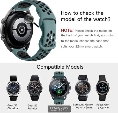 متوافق مع ساعة سامسونج 3 نطاقات 45 ملم/سوار ساعة جالاكسي 46 ملم/ساعة جير S3 فرونتير/ساعة كلاسيكية، سوار ساعة 22 ملم سريع التحرير من السيليكون المسامي للرجال، أسود/أسود، كبير in Kuwait