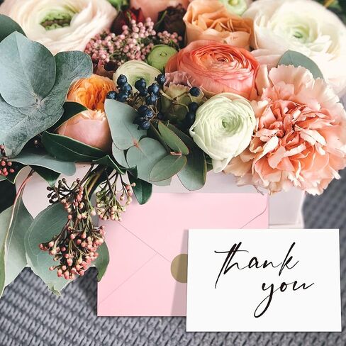 AZAZA 100 Baby Blue Thank You Cards ｗith Envelopes 4x6, Blank Thank You Cards 4 Minimalistic Designs, Baby Shower Thank You Cards with Envelopes, Blue Thank You Note and Gold Stickers for Wedding in Saudi Arabia