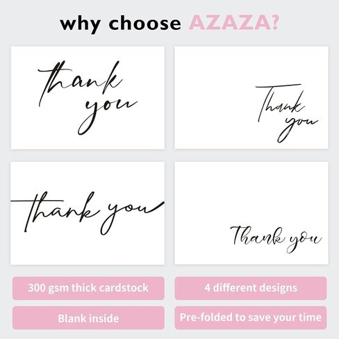 AZAZA 100 Baby Blue Thank You Cards ｗith Envelopes 4x6, Blank Thank You Cards 4 Minimalistic Designs, Baby Shower Thank You Cards with Envelopes, Blue Thank You Note and Gold Stickers for Wedding in Saudi Arabia