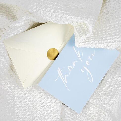 AZAZA 100 Baby Blue Thank You Cards ｗith Envelopes 4x6, Blank Thank You Cards 4 Minimalistic Designs, Baby Shower Thank You Cards with Envelopes, Blue Thank You Note and Gold Stickers for Wedding in Saudi Arabia