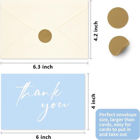 AZAZA 100 Baby Blue Thank You Cards ｗith Envelopes 4x6, Blank Thank You Cards 4 Minimalistic Designs, Baby Shower Thank You Cards with Envelopes, Blue Thank You Note and Gold Stickers for Wedding in Saudi Arabia