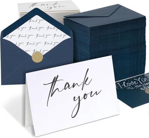 AZAZA 100 Baby Blue Thank You Cards ｗith Envelopes 4x6, Blank Thank You Cards 4 Minimalistic Designs, Baby Shower Thank You Cards with Envelopes, Blue Thank You Note and Gold Stickers for Wedding in Saudi Arabia