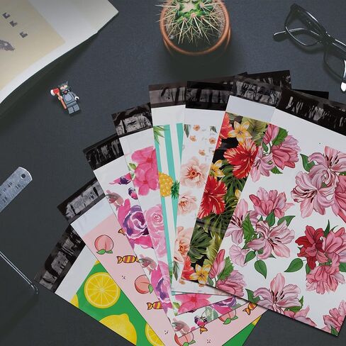 أظرف بولي ميلرز قابلة للتقشير والختم مقاس 10 × 13 بوصة 50 كيس شحن مع نمط فلامنغو وردي لاصق ذاتي الختم مقاوم للماء للبريد وتغليف الهدايا (PM052) in Kuwait