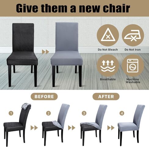 6Pack Dining Room Chair Covers,Stretch Chair Cover,Washable Removable Dining Chair Covers,Parsons Chair Slipcover for Dining Room Home Hotel Kitchen Party Banquet(Black) in Kuwait
