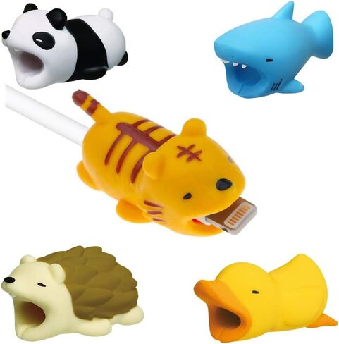 واقي كابل A5 على شكل حيوانات لطيفة 5 عبوات (باندا + نمر + قنفذ + قرش + بطة) متوافق مع حافظة سلك كابل iPhone in Kuwait