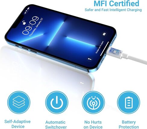 كابل Quntis Lightning معتمد من MFi، 3 حزم كابل Lightning إلى USB-A لشاحن iPhone متوافق مع iPhone 14 Pro Max 13 12 11 Mini Xs XR X 8 Plus 7 Plus 6 Plus 5s SE iPad Pro iPod Airpods in Kuwait