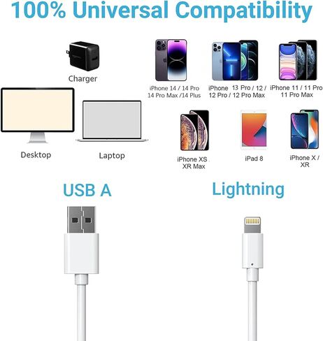 كابل Quntis Lightning معتمد من MFi، 3 حزم كابل Lightning إلى USB-A لشاحن iPhone متوافق مع iPhone 14 Pro Max 13 12 11 Mini Xs XR X 8 Plus 7 Plus 6 Plus 5s SE iPad Pro iPod Airpods in Kuwait