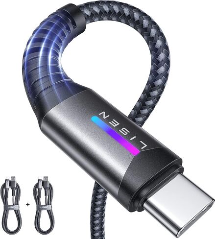 LISEN USB C Cable Fast Charger 3.2A [10FT Extra Long SR], Type C Charger Cable Fast Charging Cord with LED Light, Rubber-Sleeved SR No Bend Compatible with Samsung Galaxy S20/S10/S9/Note 10/9 2 Pack in Saudi Arabia