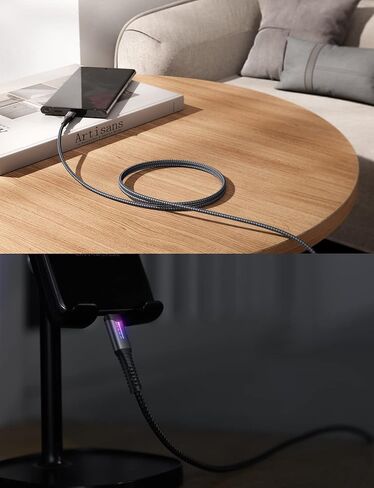 LISEN USB C Cable Fast Charger 3.2A [10FT Extra Long SR], Type C Charger Cable Fast Charging Cord with LED Light, Rubber-Sleeved SR No Bend Compatible with Samsung Galaxy S20/S10/S9/Note 10/9 2 Pack in Saudi Arabia
