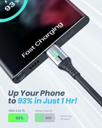 INIU USB C Charger Cable 6.6ft, 3.1A USB A to Type C Fast Charging Cable, Zinc Alloy Braided USB-C Data Cord for iPhone 15 Pro Max Samsung S24 S21 S10 A15 Google Pixel 7 LG V30 Moto, etc. in Saudi Arabia