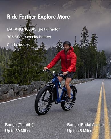 دراجة كهربائية OKAI Ranger، دراجة كهربائية جبلية 28 ميلاً في الساعة للبالغين، عجلة لجميع التضاريس مقاس 26 بوصة، دراجات إلكترونية بإطارات دهنية طويلة المدى للبالغين، محرك 1000 واط، مجموعة نقل الحركة 8 سرعات، للرجال والنساء، إطار من سبائك الألومنيوم in Kuwait