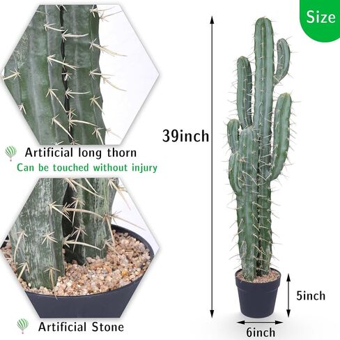 Artificial Cactus 40 Inches Fake Cacti Faux Plant with Black Planter for Home Garden Store Office Floor Decoration in Saudi Arabia