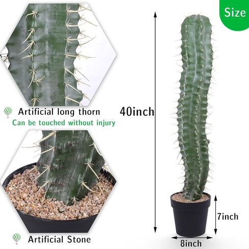 Artificial Cactus 40 Inches Fake Cacti Faux Plant with Black Planter for Home Garden Store Office Floor Decoration in Saudi Arabia