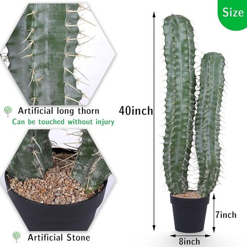 Artificial Cactus 40 Inches Fake Cacti Faux Plant with Black Planter for Home Garden Store Office Floor Decoration in Saudi Arabia