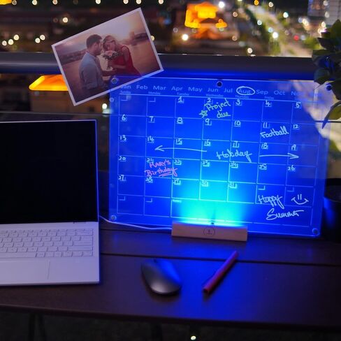 تقويم الممحاة الجافة الأكريليك المغناطيسي مع ضوء LED للمكتب والثلاجة، حامل الوصفات مع 🅻🅴🅳 🅻🅸🅶🅷🆃، 3 لوحات مسح جافة، قلم مسح جاف ملون، لوحة تخطيط متعددة الأغراض in Kuwait