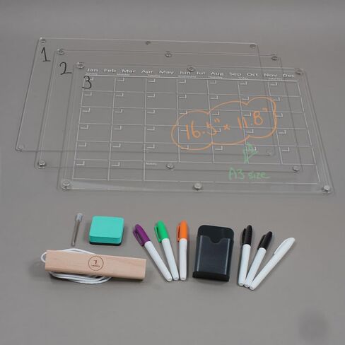 تقويم الممحاة الجافة الأكريليك المغناطيسي مع ضوء LED للمكتب والثلاجة، حامل الوصفات مع 🅻🅴🅳 🅻🅸🅶🅷🆃، 3 لوحات مسح جافة، قلم مسح جاف ملون، لوحة تخطيط متعددة الأغراض in Kuwait