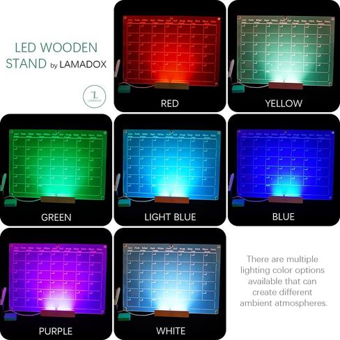 تقويم الممحاة الجافة الأكريليك المغناطيسي مع ضوء LED للمكتب والثلاجة، حامل الوصفات مع 🅻🅴🅳 🅻🅸🅶🅷🆃، 3 لوحات مسح جافة، قلم مسح جاف ملون، لوحة تخطيط متعددة الأغراض in Kuwait