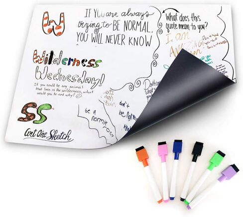 ديكي سبورة بيضاء مغناطيسية قابلة للمسح الجاف 17x11. + 6 قلم ممحاة جاف مع ممحاة للأدوات المكتبية للتقويم المنزلي للمدرسة. لوحة بيضاء للحوائط الجافة والثلاجة والثلاجة وألواح بيضاء صغيرة/كبيرة للثلاجة in Kuwait