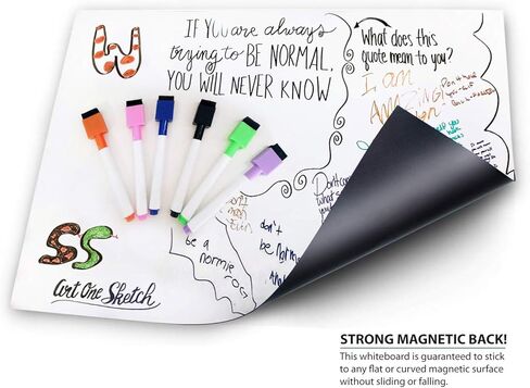 ديكي سبورة بيضاء مغناطيسية قابلة للمسح الجاف 17x11. + 6 قلم ممحاة جاف مع ممحاة للأدوات المكتبية للتقويم المنزلي للمدرسة. لوحة بيضاء للحوائط الجافة والثلاجة والثلاجة وألواح بيضاء صغيرة/كبيرة للثلاجة in Kuwait