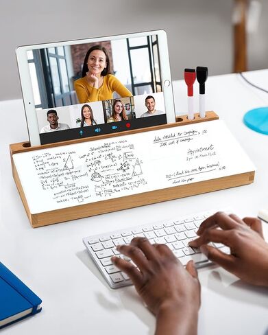 Desk Whiteboard, Glass Desktop Dry Erase Board with Wooden Storage Box, Computer Keyboard Stand with Drawer for Home Office Accessories Supplies Organizer, 2 Markers with Eraser Included in Kuwait