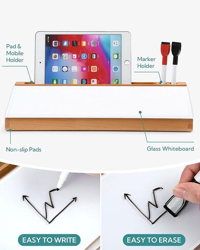Desk Whiteboard, Glass Desktop Dry Erase Board with Wooden Storage Box, Computer Keyboard Stand with Drawer for Home Office Accessories Supplies Organizer, 2 Markers with Eraser Included in Kuwait