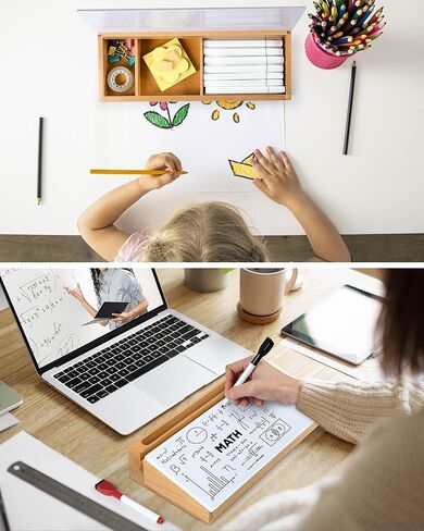 Desk Whiteboard, Glass Desktop Dry Erase Board with Wooden Storage Box, Computer Keyboard Stand with Drawer for Home Office Accessories Supplies Organizer, 2 Markers with Eraser Included in Kuwait