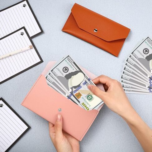 6 Pcs Money Cash Envelopes Bag Reusable Cash Envelope Wallet PU Leather Envelope Waterproof Budget Money Pouch Binder Organizer for Wedding Birthday Graduation Holiday Festival (Retro Color) in Saudi Arabia