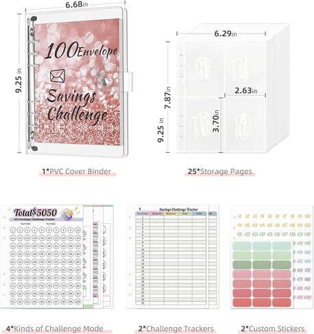 حافظة التحدي 100 مغلف من Ospelelf، حافظة الميزانية لتوفير المال مع مظاريف نقدية، ملصقات، أجهزة تتبع التحدي in Kuwait