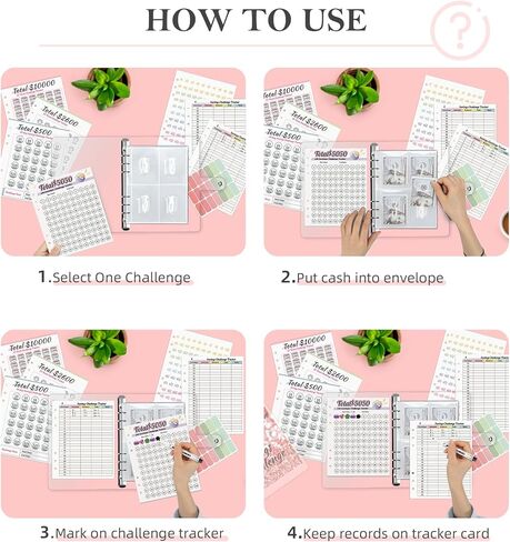 حافظة التحدي 100 مغلف من Ospelelf، حافظة الميزانية لتوفير المال مع مظاريف نقدية، ملصقات، أجهزة تتبع التحدي in Kuwait
