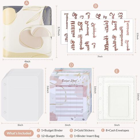 A8 Money Saving Binder, Mini Budget Binder Wallet with 8 Cash Envelopes & 12 Budget Sheets, PU Savings Binder with 2 Gold Stickers for Budgeting and Organizing, Black in Saudi Arabia